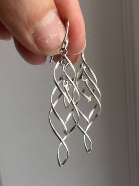 925 Italian Sterling Silver Double Spiral Twist Drop Dangle Earrings